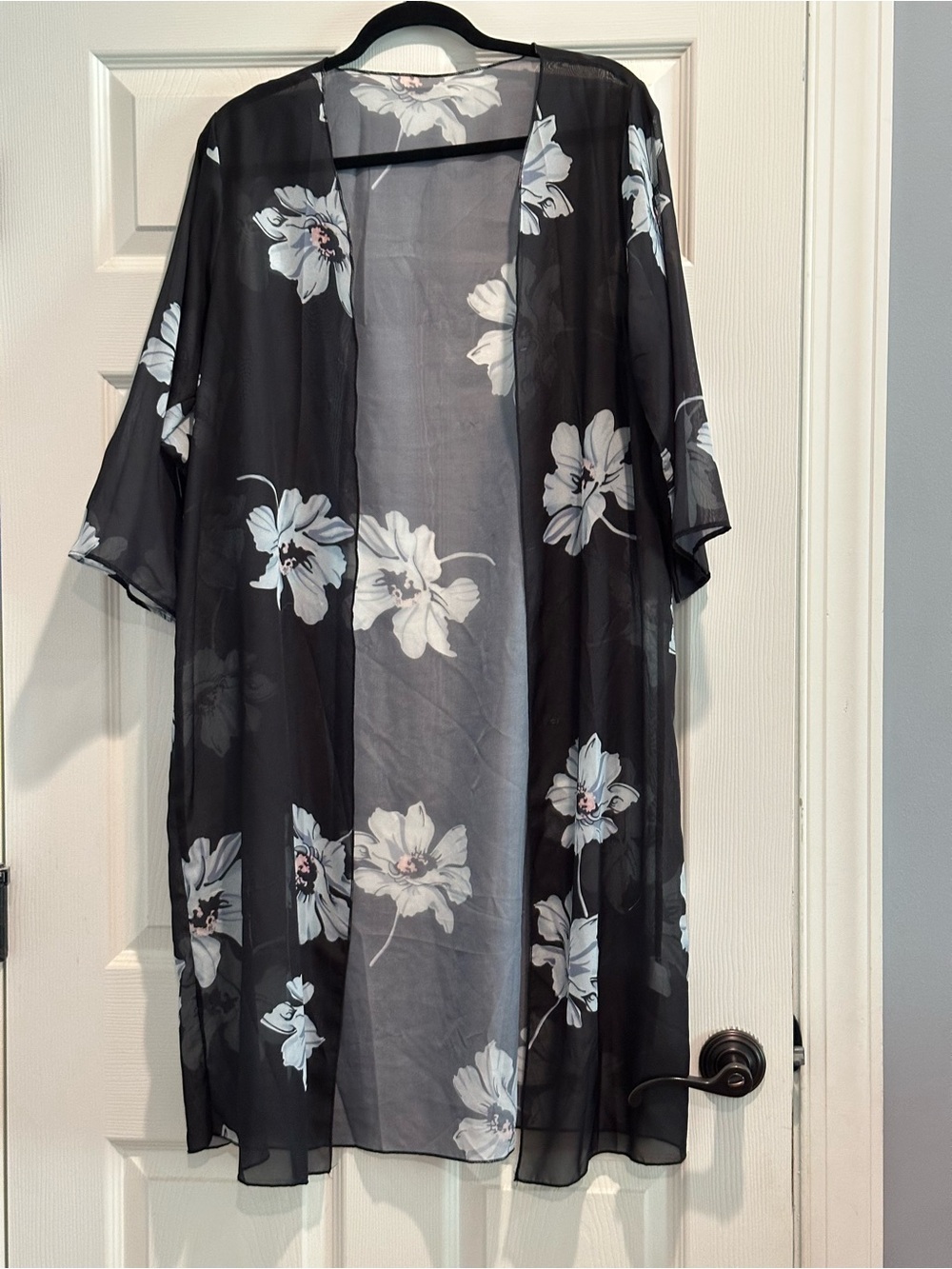 Black Floral Sheer Kimono Cover-Up
